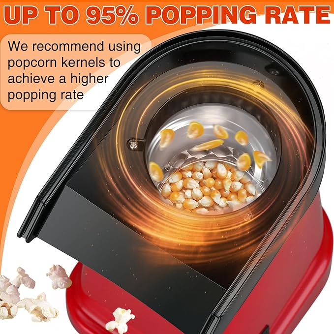 Hot Air Popcorn Popper Maker with Popcorn Bowl, Fast Popcorn Machine in Minutes with Measuring Cup and Butter Melting Tray for Party Kids,1200W