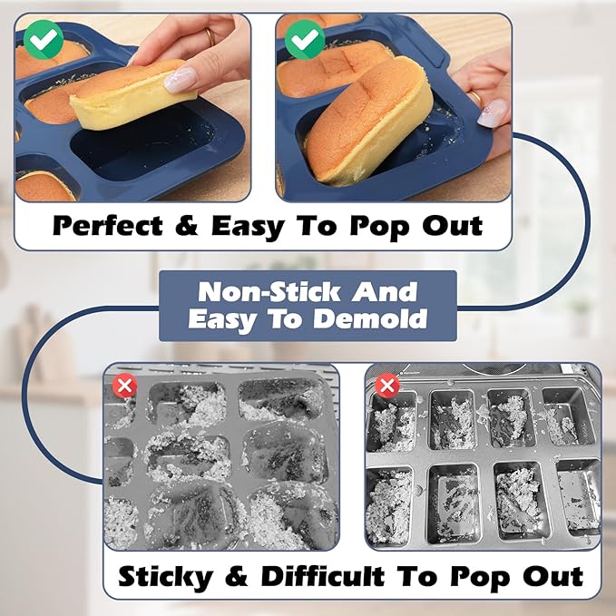 Silicone Mini Loaf Pans Baking: 9 Cavity Nonstick Mini Bread Loaf Pans with Metal Frame - Small Banana Bread Tins Tray for Baking Pumpkin Cornbread Meatloaf - for Oven Home Bakers Housewife (2 Pcs)