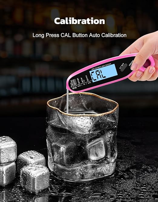 Instant Read Meat Thermometer Digital for Cooking & Grilling with Dual Probe, Big Backlit Screen & Auto-Calibration, Food Thermometer for Grill, Smoker, BBQ, Oven, Candy, Oil Fry - Pink