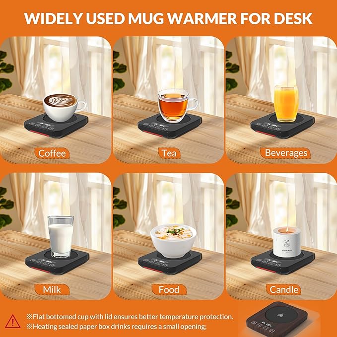 Coffee Mug Warmer,Cup Warmer with 7 Temp Settings,8H Auto Shut Off & 12H Timer,Fast Bottle Warmers for All Bottles,The Ultimate Coffee Warmer Plate for Beverage Lovers (Wood)