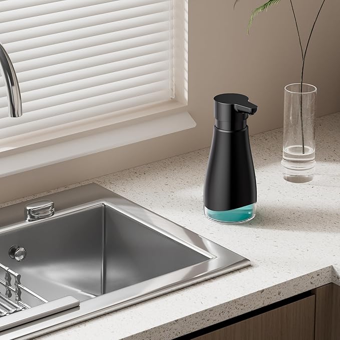 Oasis Creations 500 mL /17fl.oz Stainless Steel Liquid Soap Dispenser for Dish and Hand Soap - Black - Refillable - Great for Kitchen Bathroom or Countertop