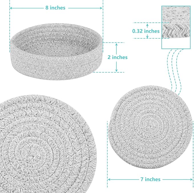 Trivets for Hot Dishes, Pots and Pans, Hot Pads with Storage Basket, Pot Holders for Kitchen, Heat Resistant Mat Protect Counter Home Essentials, Farmhouse Decor (Gray 4 PCS)
