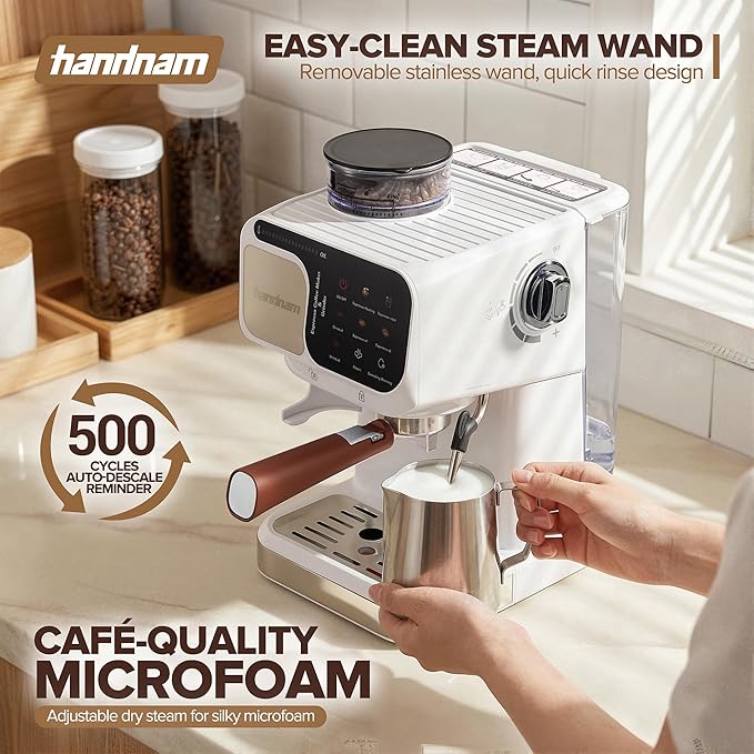 Espresso Machine with Grinder, 20 Bar Professional Espresso Maker with Built-in Burr Grinder, PID Temperature Control, Steam Wand, 58mm Portafilter, 25 Grind Settings, All-in-One Coffee Machine
