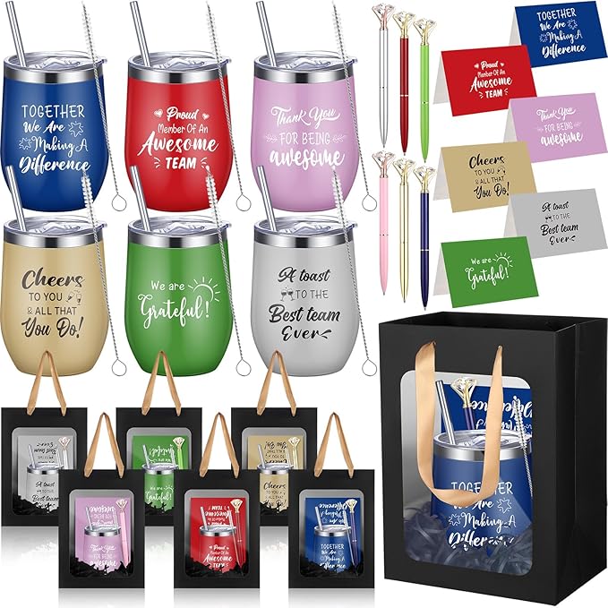 Patelai 30 Pcs 2026 Team Appreciation Gift Set for Team 12oz Stainless Steel Coffee Mug Christmas Cups with Lid and Straw Pens Card Gift Bags Set for Employees Party Supplies