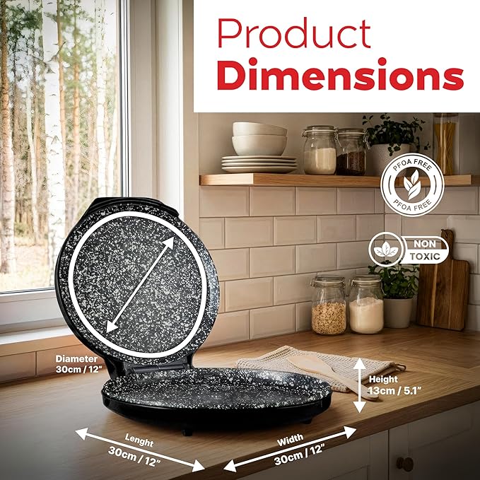 MisterChef Countertop Pizza Maker, 1450W Mini Pizza Oven, Pizza Maker Oven With 12″ Non-Stick Ceramic Plate, Indoor Electric Pizza Oven for Crepes, Pancakes - Black