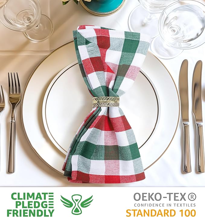 Urban Villa Cloth Dinner Napkins Set of 12 Highly Absorbent Soft Premium Dinner Napkins 20x20 Inches, Hotel Quality Reusable & Washable Table DinnerNapkins for Home (Christmas Buffalo Checks)