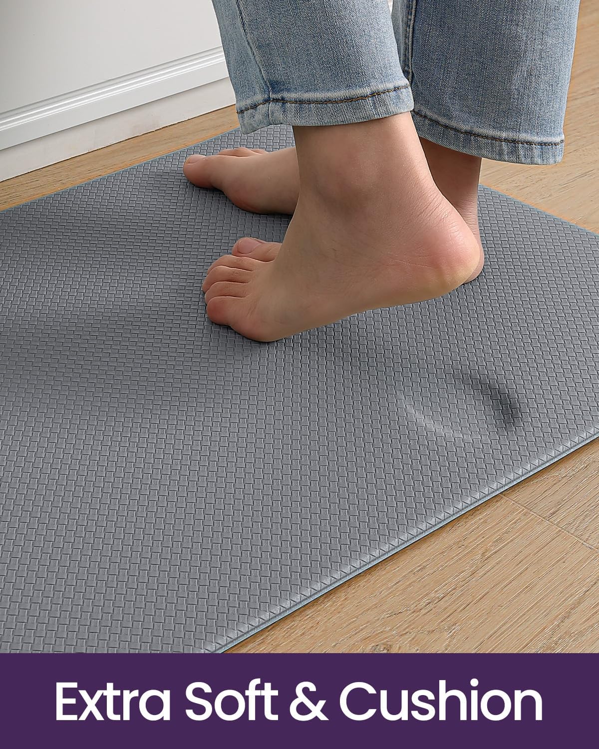 DEXI Kitchen Floor Mats Cushioned Anti Fatigue, 23x71, Large Wide Standing Runner Rug Waterproof, Comfort Memory Foam Padded for Front Sink Laundry, Grey