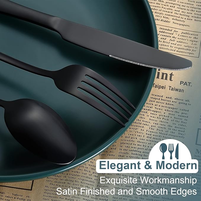 Briout Matte Black Silverware Set, Stainless Steel Cutlery Set Service for 4, Black Flatware Utensil Set Include Fork Knife Spoon for Kitchen Home Restaurant, Premium Tableware