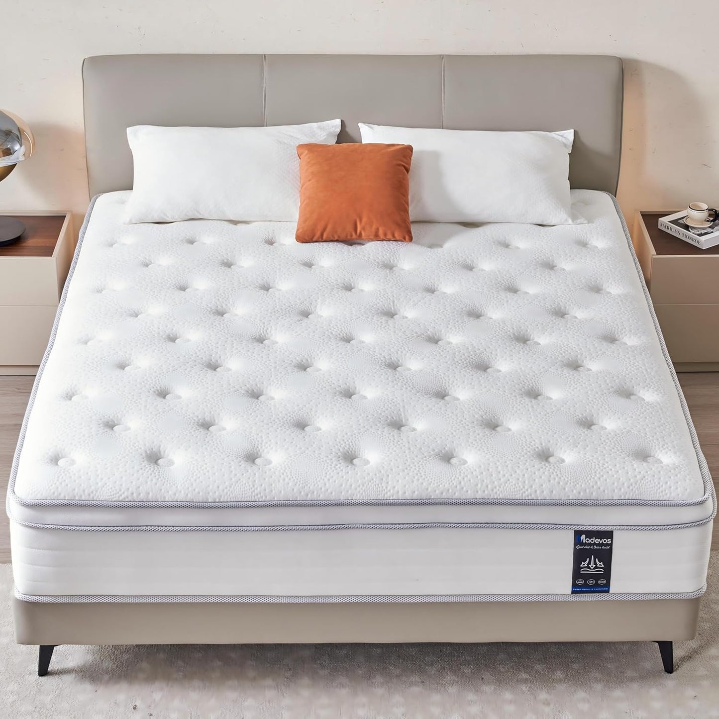 Queen Mattress, 14 Inch Hybrid Mattress in a Box, Memory Foam and Individual Pocket Springs, Fiberglass Free, Soft and Breathable, Medium Firm Feel