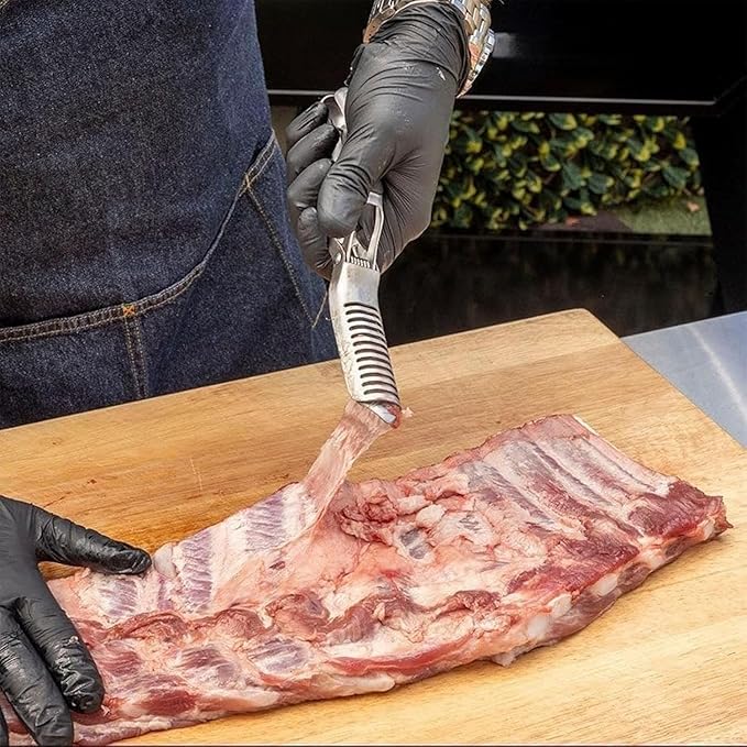 Rib Prep Tool Pro,Stainless Steel Rib Membrane Removal Tool,Professional Boning Tongs Rib Prep Tool for BBQ Enthusiasts,Ergonomic Handle for Easy Membrane Removal(1 PCS)