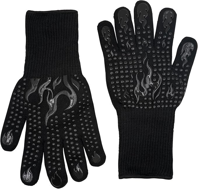 CHETTO C 1472°F Heat Resistant Silicone Non-Slip Oven Gloves for Grilling, Cooking, Baking, Roasting Kitchen Gloves One Pair Comfortable and Safe, Durable, Black