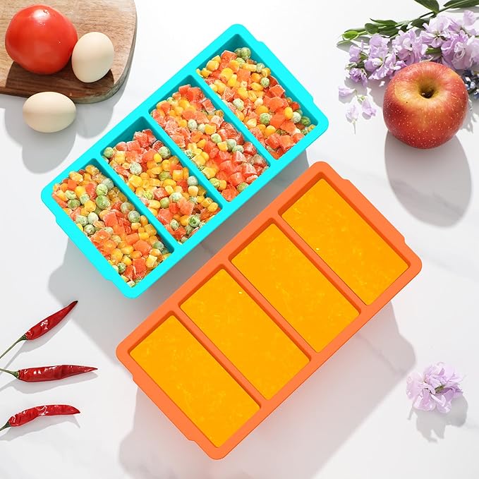 Doasuwish Silicone Freezer Tray for Soup with Lid – 1-Cup Soup Container Cube Style Ice Cube Trays for Freezer, Meal Prep & Food Storage, Freeze 250mL/125mL Portions – 2 Pack