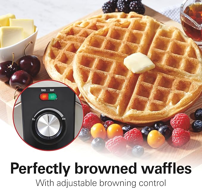 Hamilton Beach Belgian Waffle Maker with PFAS-Free Non-Stick Ceramic-Coated Plates,Browning Control,Indicator Lights,Stainless Steel (26081),(Pack of 2)