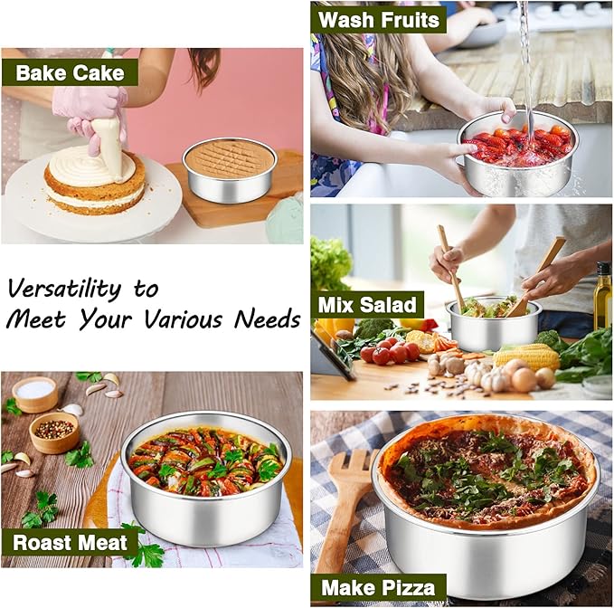 P&P CHEF 6 Inch Cake Pans Set, Round Baking Pan Stainless Steel Layer Birthday Wedding Cake Oven Pans, Non Toxic & Heavy Duty, Deep Side & Mirror Finish, Dishwasher Safe, (1Pc)