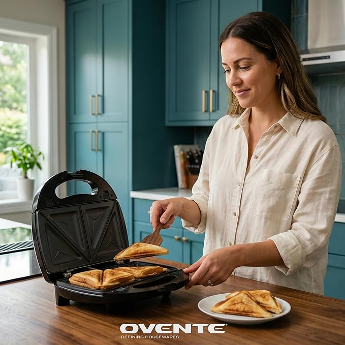 OVENTE Electric Sandwich, Panini and Waffle Maker Set with 3 Removable Non-Stick Plates, 750 Watts, Perfect for Grilled Cheese, Tuna Melts, Burgers, Steaks and Snacks, Black GPI202B