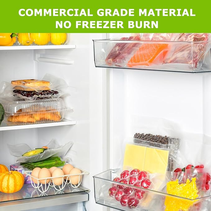 Bonsenkitchen Vacuum Sealer Bags,400 Quart 8" x 12" Precut Food Sealer Bags, Commercial Grade, BPA Free, Heavy Duty, Customized Size Vacuum Bags for Vac Storage, Meal Prep or Sous Vide Cooking, VB14