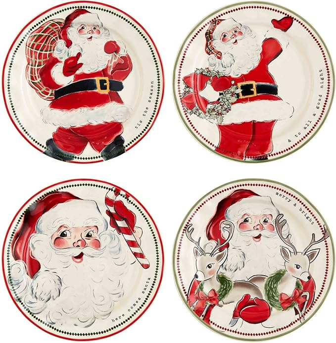 Mud Pie Santa Salad Christmas Plate, Reindeer, 8" dia
