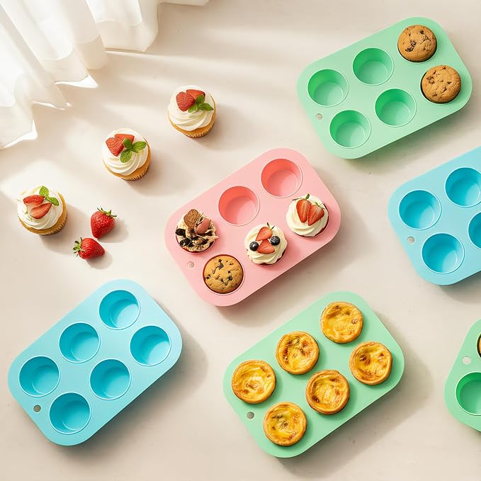 2 Pack Silicone Muffin Pan for Baking, Regular Size Nonstick Cupcake Pan, 6-Cup Silicone Muffin Tin BPA Free Dishwasher Safe, Great for Muffin Cupcake Brownie Egg Tart