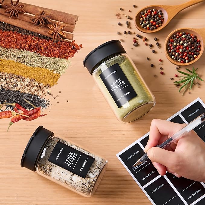 12 pcs Glass Spice Jars With Labels,6oz Glass seasoning Containers with Silicone Lids,Small Spice Storage Bottles for Kitchen Organizer,Seasoning Jars for Spice Rack,Cabinet,or Drawer