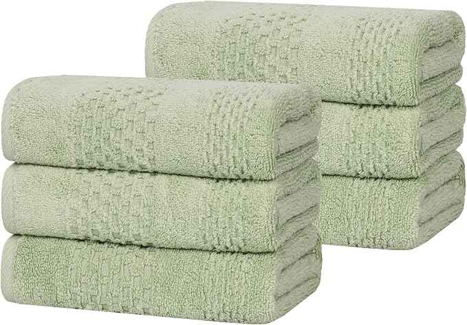 Superior Playa Zero Twist Cotton Medium Weight Towels, For Kitchen, Bathroom, Shower, Spa, Plush, Quick Dry, Ultra-Soft Towels, Bath Essentials, Waffle Textured, Absorbent Hand Towels, Set of 6, Green