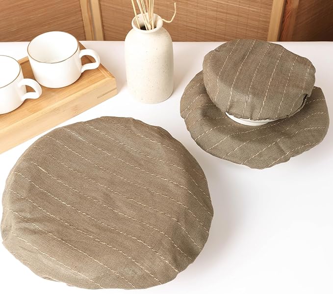 100% Linen Stripe Bowl Covers Reusable For Bread Proofing, 4 Pcs Elastic Cloth Fabric Bowl Covers, 5.9*7.9*9.8*11.8 Inches, Green