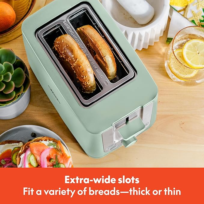 BELLA 2 Slice Toaster with Auto Shut Off - Extra Wide Slots & Removable Crumb Tray and Cancel, Defrost & Reheat Function - Toast Bread, Bagel & Waffle, Sage