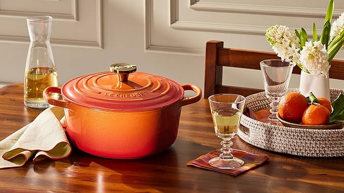 Le Creuset Enameled Cast Iron Signature Round Dutch Oven, 7.25 qt., Flamme Doree with Crucible Knob
