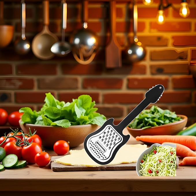 Handheld Cheese Grater, Stainless Steel Shredder with Handle Multi-Functional Guitar Shaped Kitchen Slicer Grater Zester for Vegetables, Fruit, Salad, Cheese Graters