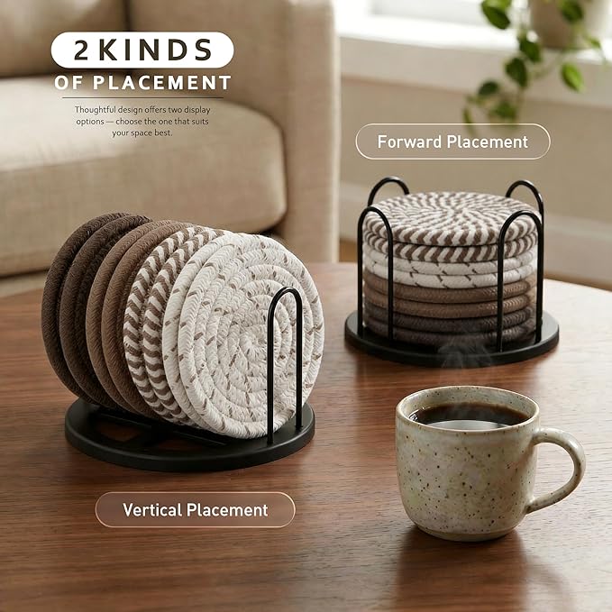 Lazebox Coasters Set of 8 for Drinks, 4 Inch Large Coasters for Coffee Table, Tabletop Protection for Hot & Cold Drinks, Versatile Coasters for Home Decor, Non-Slip & Easy to Clean