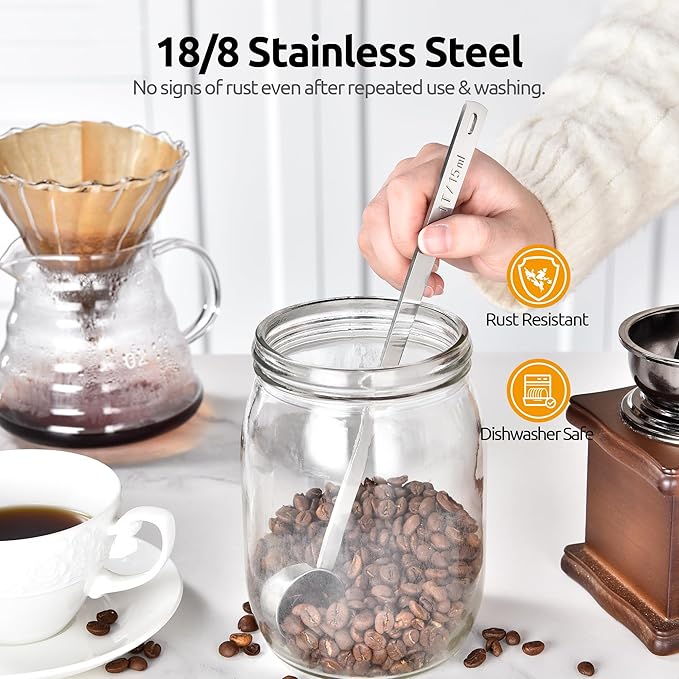 U-Taste 600ºF Heat Resistant BPA Free Silicone Spatula Set of 4 (Colorful), and 18/8 Stainless Steel 10in Extra Long Coffee Scoop Set of 2, 1&2Tbsp(15&30ml)