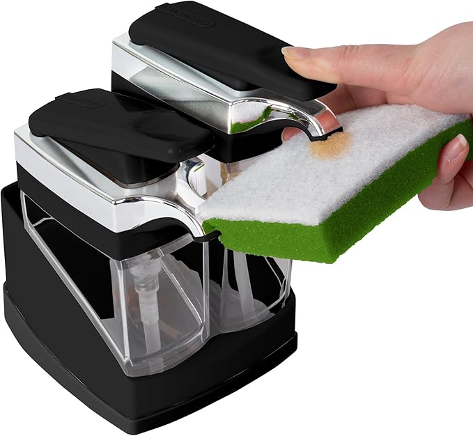 Casabella Sink Sider Duo Soap Dispensers with Sponge, Black and Chrome Plating