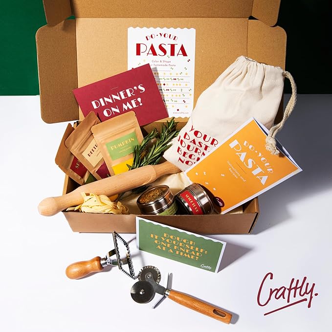 DIY Pasta Making Kit | Gourmet Pasta Set | All-in-One Set with Rolling Pin, Cutting Wheel, Ravioli Stamp, Spices & Pasta Dyes | Great Gift for Beginners and Experienced Cooks