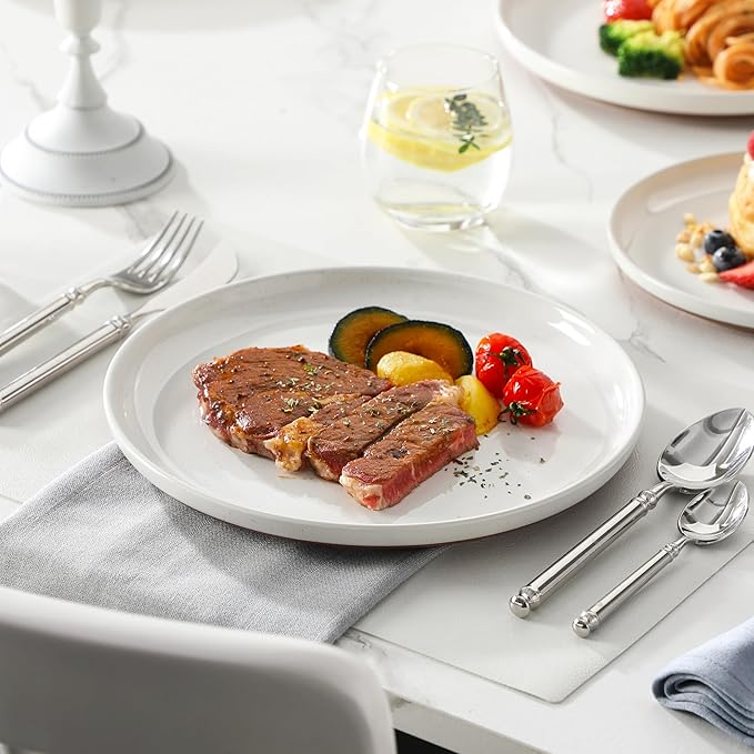 MALACASA Plates and Bowls Sets, 18 Pieces Modern Ceramic Dinnerware Set for 6 Kitchen Dinner Set Stoneware Dishware Dishes Set Microwave and Dishwasher Safe, White, Series TARA