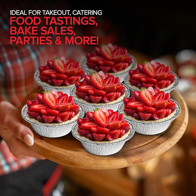 Stock Your Home 4 Inch Mini Aluminum Foil Pans (50 Count) – Disposable Small Tins for Baking Tiny Treats, Fruit Tarts, Quiche, and Mince Pies