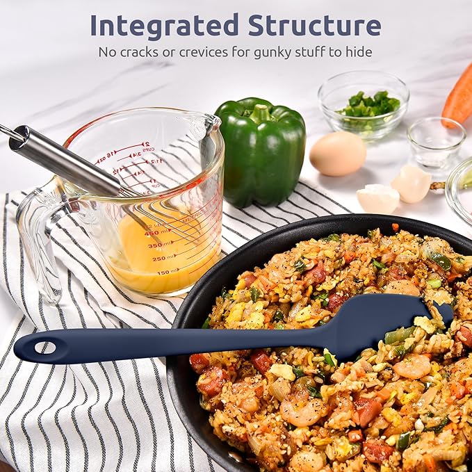 U-Taste Silicone Cooking Spoon Spatula: 480ºF Heat Resistant Food Grade 11.38" Flexible Rubber Kitchen Spoonula, Seamless Pastry Bowl Scraper for Mixing Scraping in Nonstick Cookware (Midnight Blue)