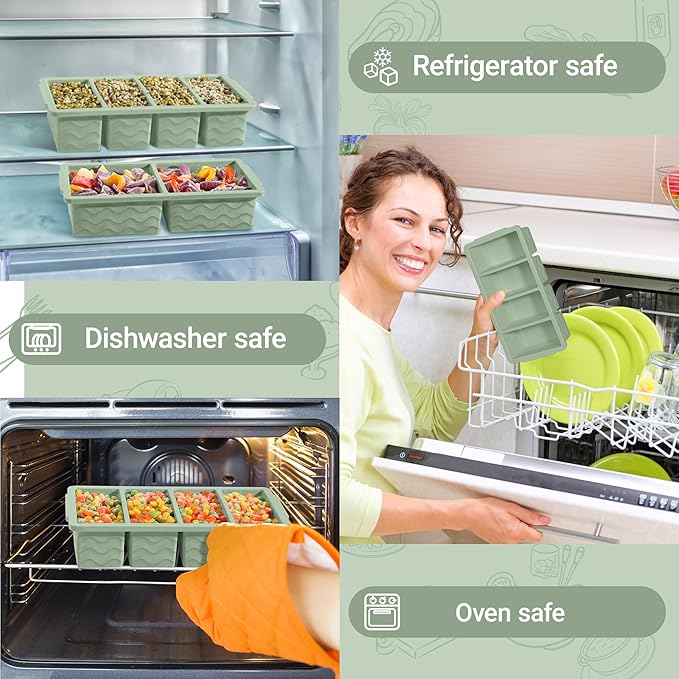 Silicone Freezer Molds for Soup with Lid, 1-Cup & 2-Cup Large Ice Cube Trays Food Storage Containers for Meal Prep, Freeze 500mL/250mL/125mL Portions – 2 Pack