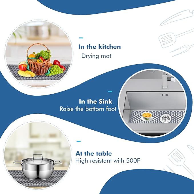 Bestjing Silicone Sink Protectors for Kitchen Sink with Rear Drain - 28.3"x 15.7" Kitchen Protector Accessory, Non-Slip Heat Resistan Mat for Bottom of Farmhouse Stainless Steel Porcelain(Gray)