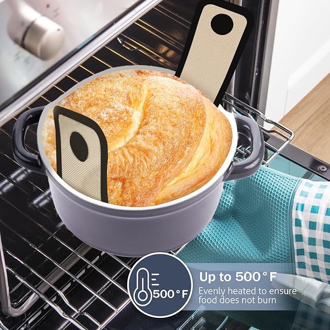 Silicone Bread Sling for Dutch Oven, 2 PCS Non-Stick & Easy Clean Reusable Silicone Bread Baking Mat with Long Handles, Easy to Transfer Sourdough Bread (Oval and Round, Black)