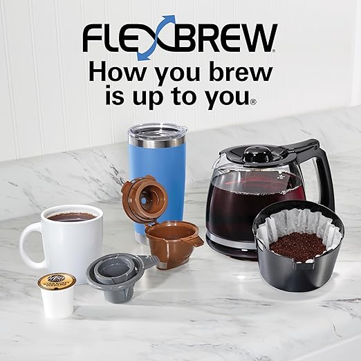 Hamilton Beach FlexBrew Trio 2-Way Coffee Maker, Compatible with K-Cup Pods or Grounds, Combo, Single Serve & Full 12c Pot, Black - Fast Brewing (49902JN)