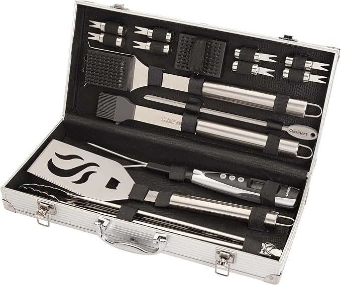 Cuisinart Deluxe Grill Tool Set, 20-Piece Grill Set, BBQ Accessories with Aluminum Case, Stainless Steel Grilling Accessories, BBQ tools, Grilling Gifts for Men, Father’s Day Gifts for Dad Husband