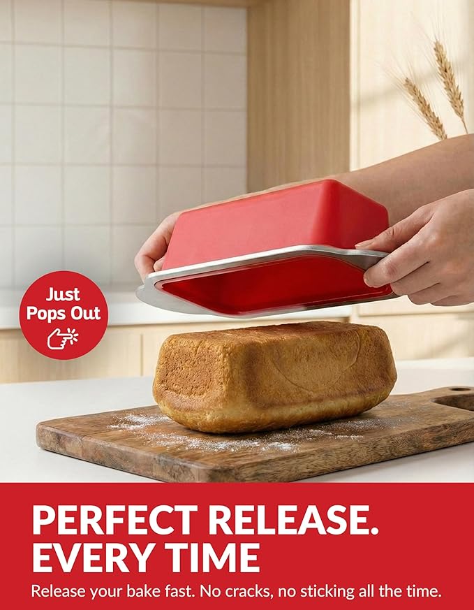 Boxiki Kitchen Premium Non-Stick Silicone Bread Loaf Pan, 9x5 Inches – Heavy-Duty Steel Frame, Non-Toxic, BPA & PFOA Free – Perfect for Pound Cakes, Breads, & More.