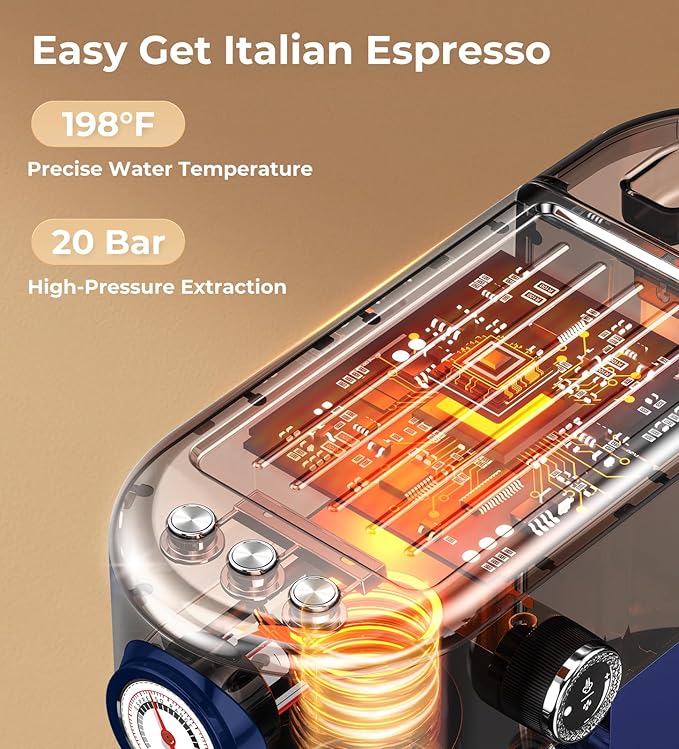 atatix 20 Bar Espresso Machine with Milk Frother, Compact Espresso Maker, Stainless Steel Coffee Machine with Precise Temp Control & 44oz Removable Water Tank for Latte, Cappuccino, Dark Blue