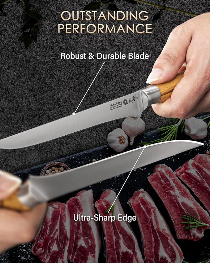 Mitsuharu 6" Fillet Knife for Meat Cutting, SHOMAN Series Sharp Boning Knife with Olive Wood Handle, German Steel Fillet Knife, Super Sharp for Lamb Pork Shoulder Fish