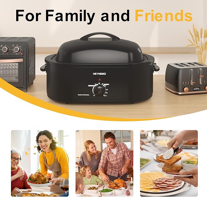 20 Quart Electric Roaster Oven with Self-basting Lid, Turkey Roaster Oven with Removable Pan and Rack, Black