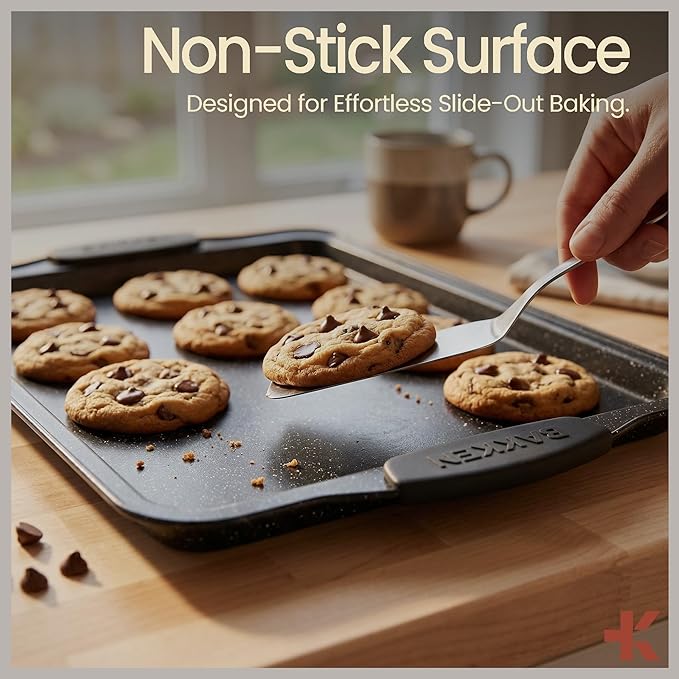 BAKKENMASTER 18-Piece Kitchen Oven Baking Set: Nonstick Gray Marble Coating, Carbon Steel Bakeware, Silicone Handles, Dishwasher Safe, Professional Quality, PFOA-Free
