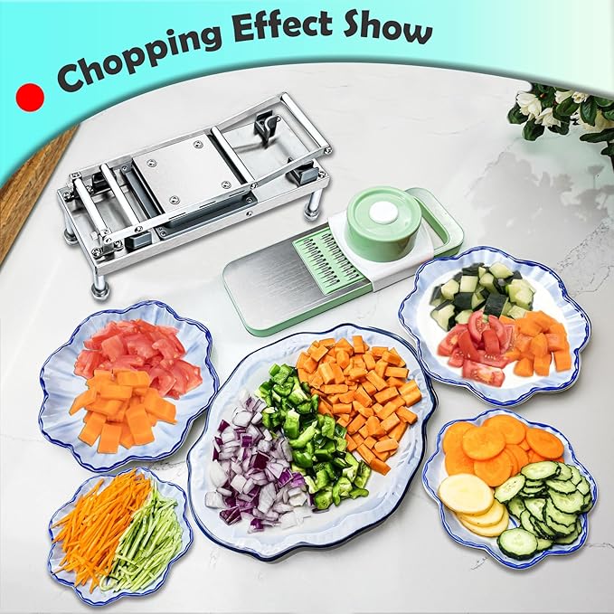 Stainless Steel Vegetable Chopper with 10 Blades - Mandoline Slicer-Pro Food Chopper with Container - Veggie Salad Onion Chopper - Potato Dicer - Tomato Cutter - Cheese Grater