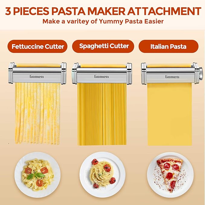 3 PCS Pasta Attachment for all KitchenAid Stand Mixer, Classic Pasta Maker Set Included Pasta Roller, Spaghetti Cutter and Fettuccine Cutter, Durable Pasta maker accessories