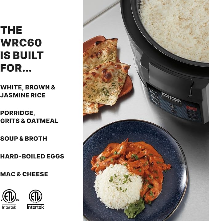 Waring Commercial 60 Cup (30 Cup Uncooked) Rice Cooker with Countdown Timer, Includes Paddle, Rice Cup, and Silicone Anti-Scratch Pad. Multifunction for Porridge, Oatmeal, Soup or Broth, WRC60