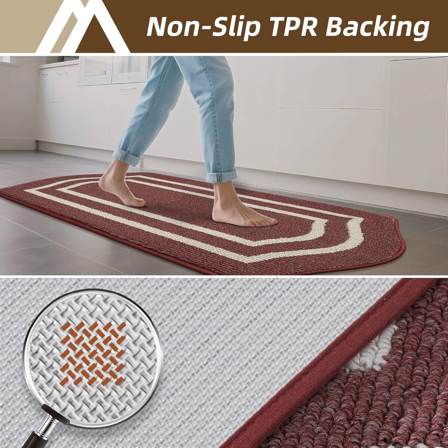 COSY HOMEER Long Kitchen Floor Mats for in Front of Sink Super Absorbent Kitchen Rugs and Mats 24"x59" Non-Skid Kitchen Mat Standing Mat Washable,Polypropylene,Red,Frame