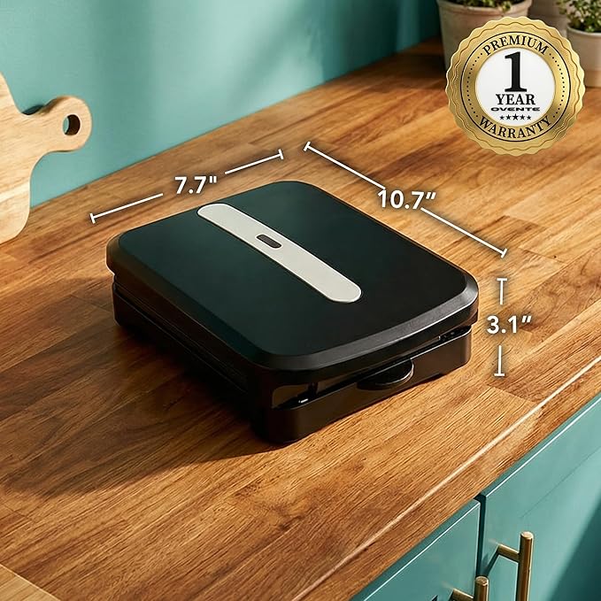 OVENTE 2-Serving Electric Indoor Grill & Panini Press with Easy Clean Non-Stick Plate Coating, Opens 180 Degrees, 8.15" x 7.4" Space Saving Design, 750W Contact Grill for Burgers & More, Black GP222B